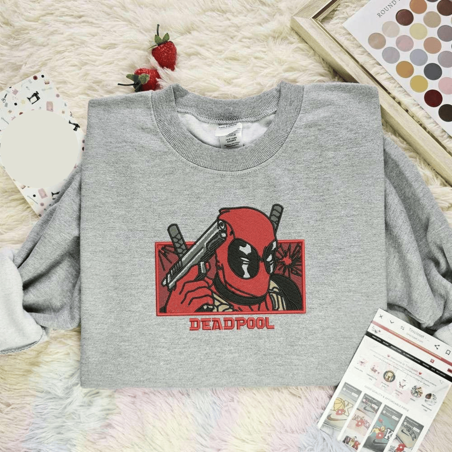 Deadpool With Gun Embroidered Shirt Marvel Movie Embroidered Hoodie, Best Gift For Fans