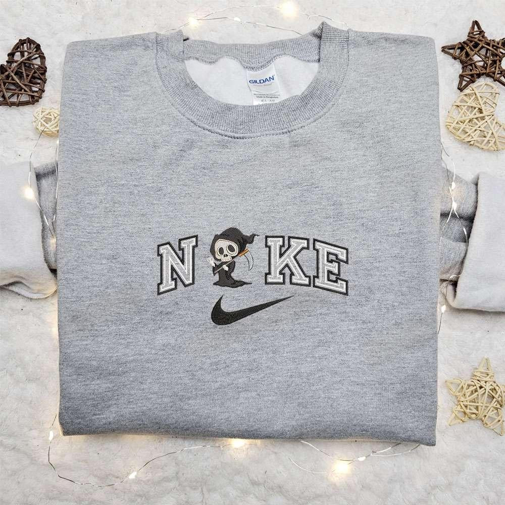 Death Chibi x Nike Embroidered Shirt Halloween Embroidered Hoodie Nike Inspired Embroidered Sweatshirt