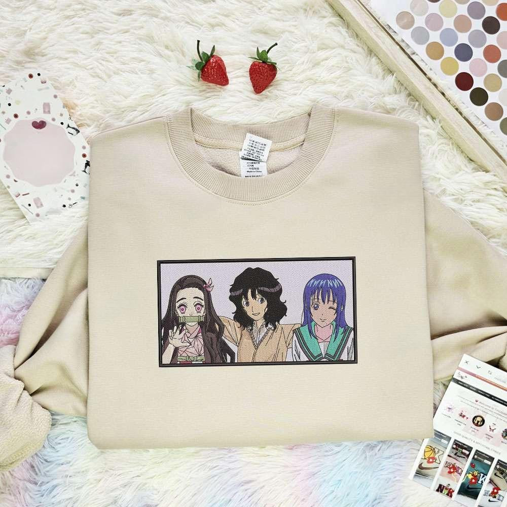 Demon Slayer Girls Kimetsu No Yaiba Anime Embroidered Shirt , Anime Embroidered T-shirt Sweatshirt Hoodie, Inspired Anime Movie, Best Gift for Anime Fans