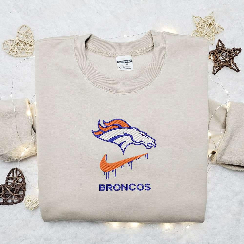 Denver Broncos x Nike Swoosh Drip Embroidered Shirt NFL Sports Embroidered Hoodie Best Gift Idea
