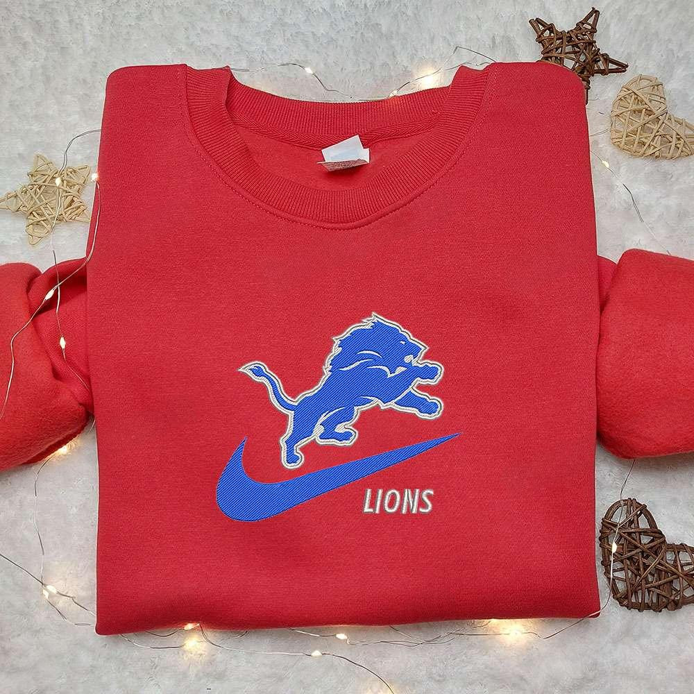 Detroit Lions x Nike Swoosh Embroidered Shirt NFL Sports Embroidered Hoodie Best Gift Idea