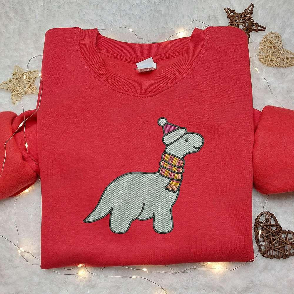Dino Xmas Embroidered Sweatshirt Cute Christmas Embroidered Sweatshirt Best Christmas Gift Ideas For Kids