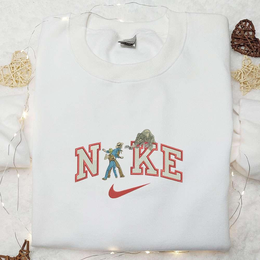 Dinosaur Fight x Nike Embroidered Shirt Jurassic World Movie Embroidered Hoodie Nike Inspired Embroidered Sweatshirt