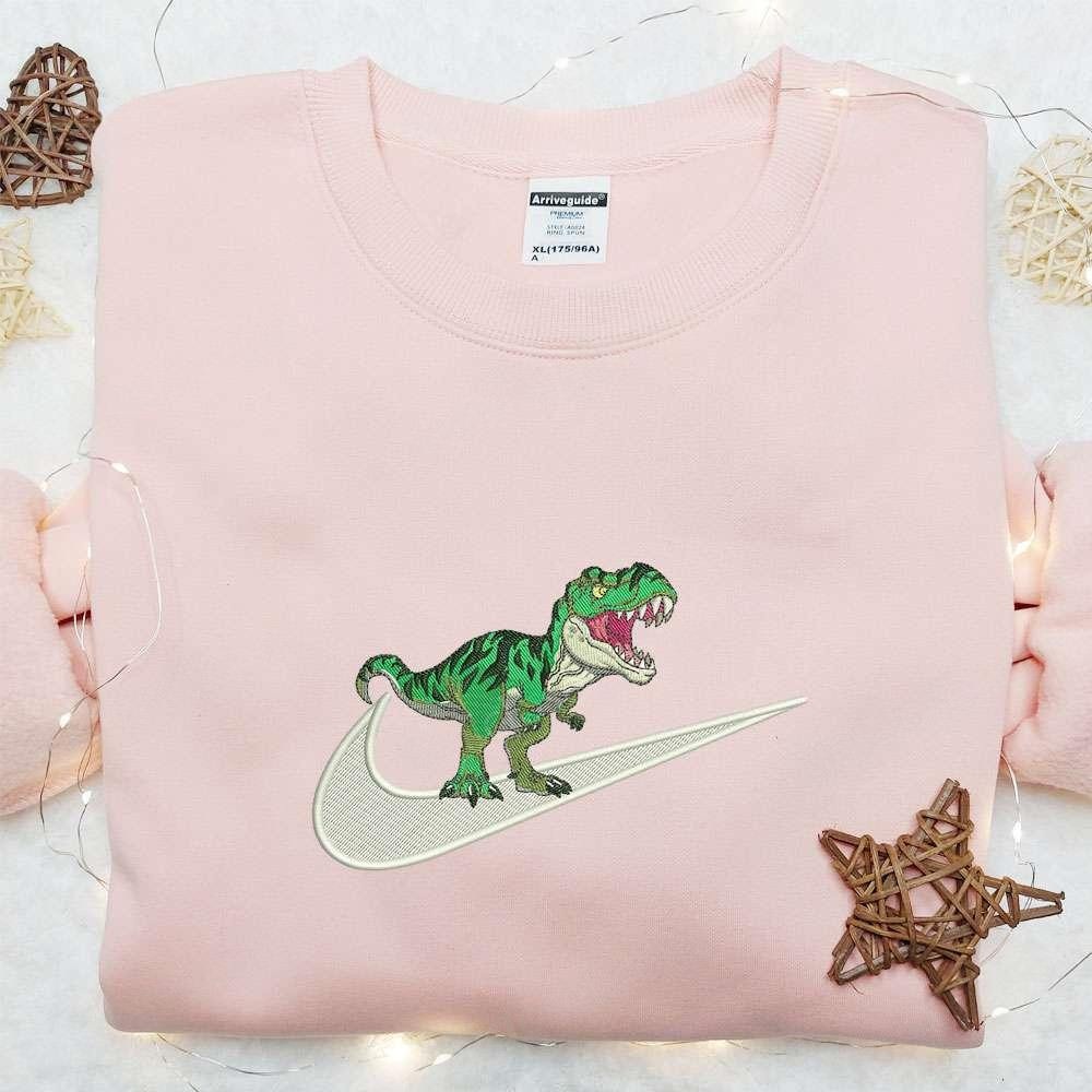 Dinosaur x Nike Swoosh Embroidered Shirt Animal Embroidered Hoodie Nike Inspired Embroidered T Shirt