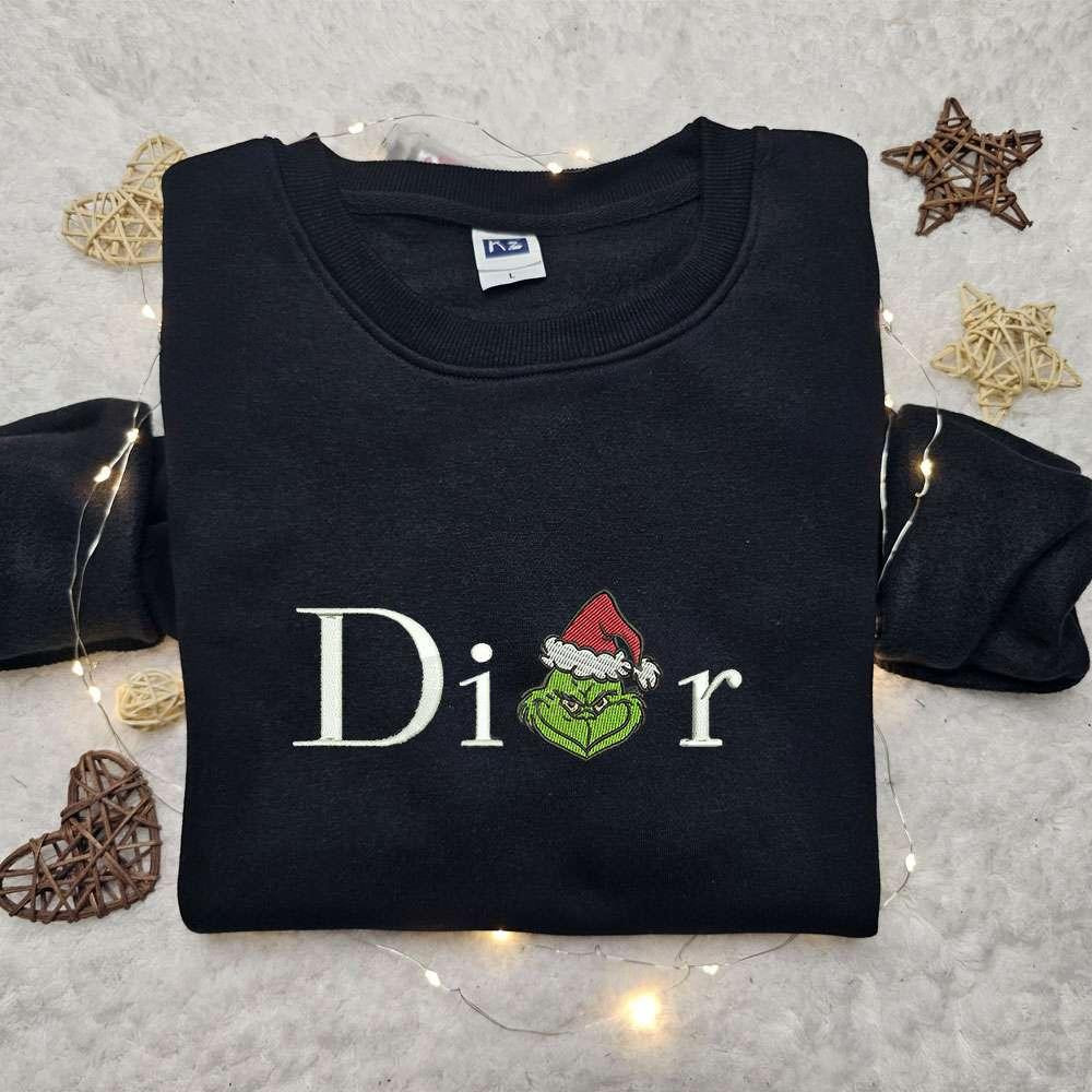 Dior Grinch Embroidered Sweatshirt Movie Christmas Embroidered Sweatshirt Best Christmas Gift Ideas