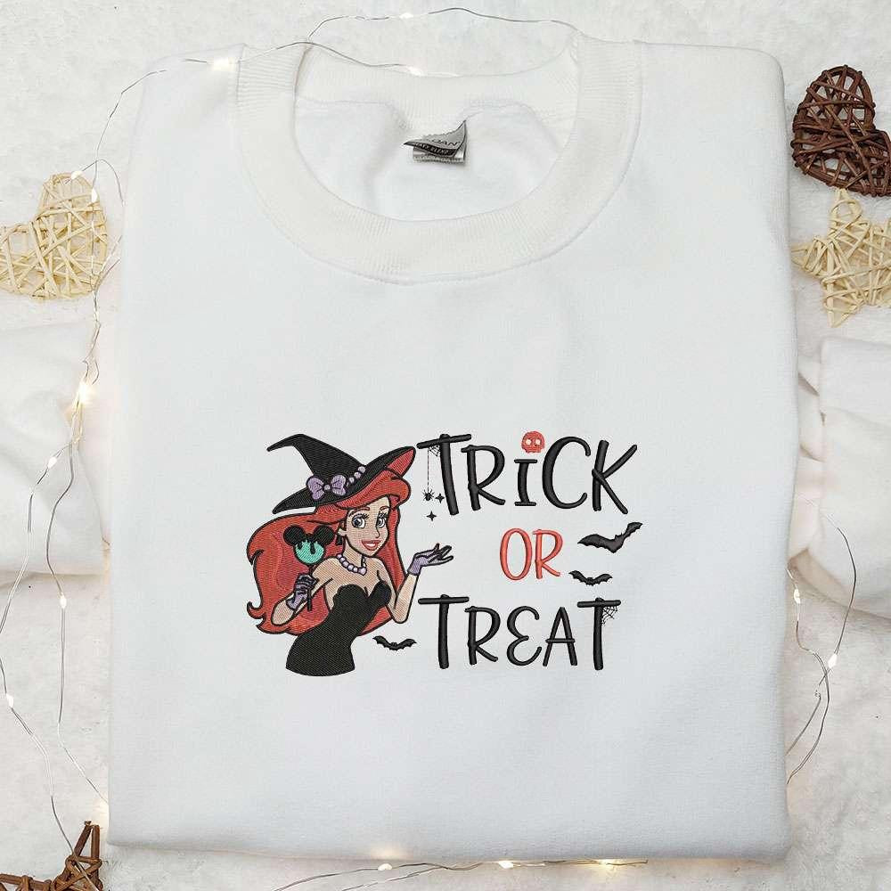 Disney Ariel Mermaid Trick or Treat Embroidered Shirt Disney Halloween Embroidered Sweatshirt Best Halloween Gifts Ideas for Family
