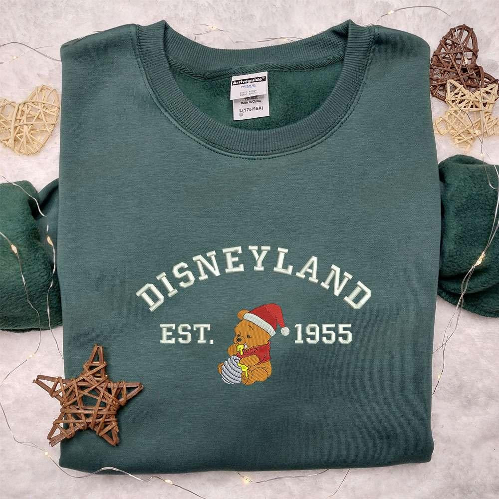 Disneyland Pooh Santa Hat Embroidered Sweatshirt Disney Christmas Embroidered Sweatshirt Best Christmas Gift Ideas