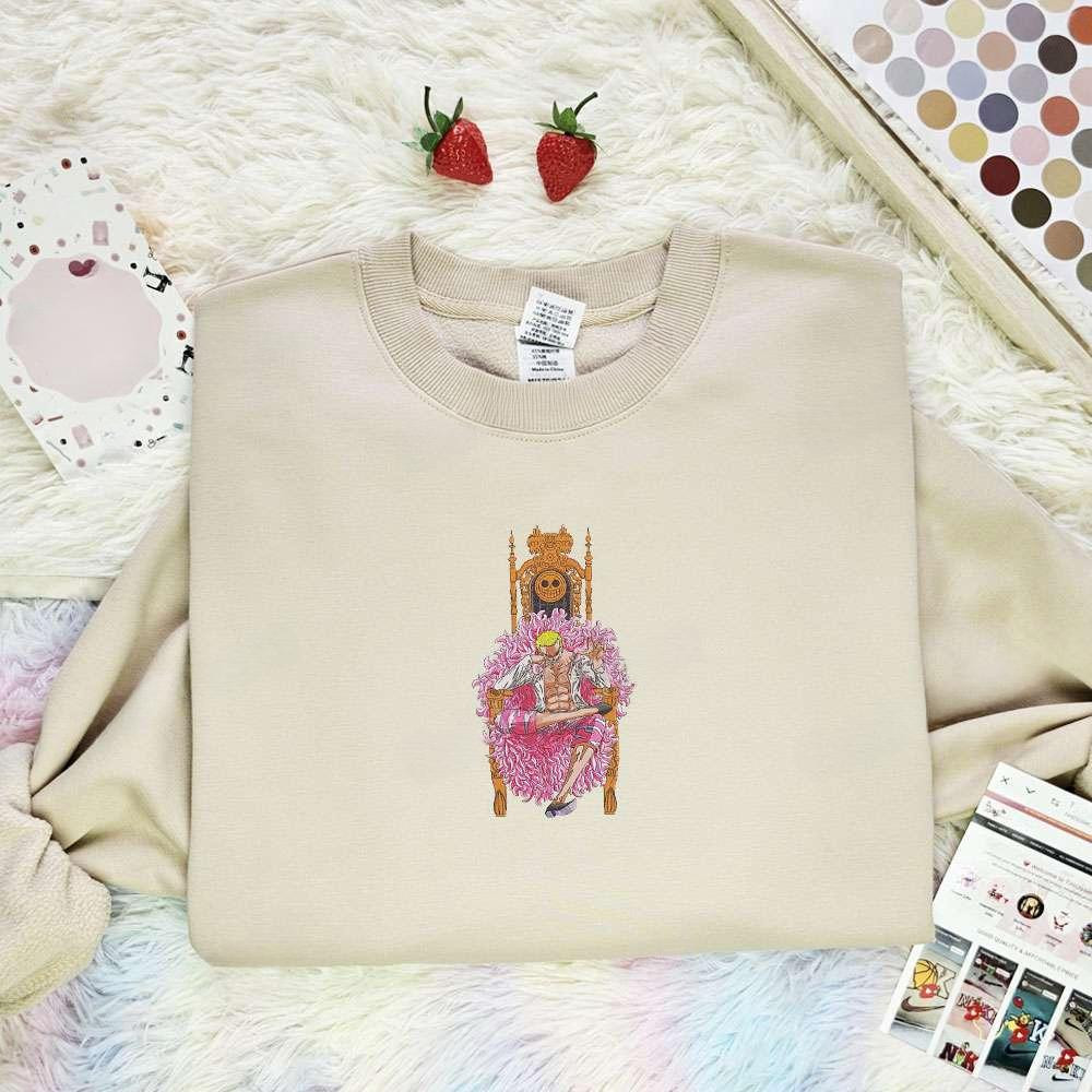 Doflamingo One Piece Anime Embroidered Shirt , Anime Embroidered T-shirt Sweatshirt Hoodie, Inspired Anime Movie, Best Gift for Anime Fans