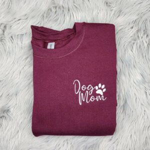 Dog Mom Pocket Logo Embroidered Crewneck - Dog Mama Gift - Embroidered Paw Print