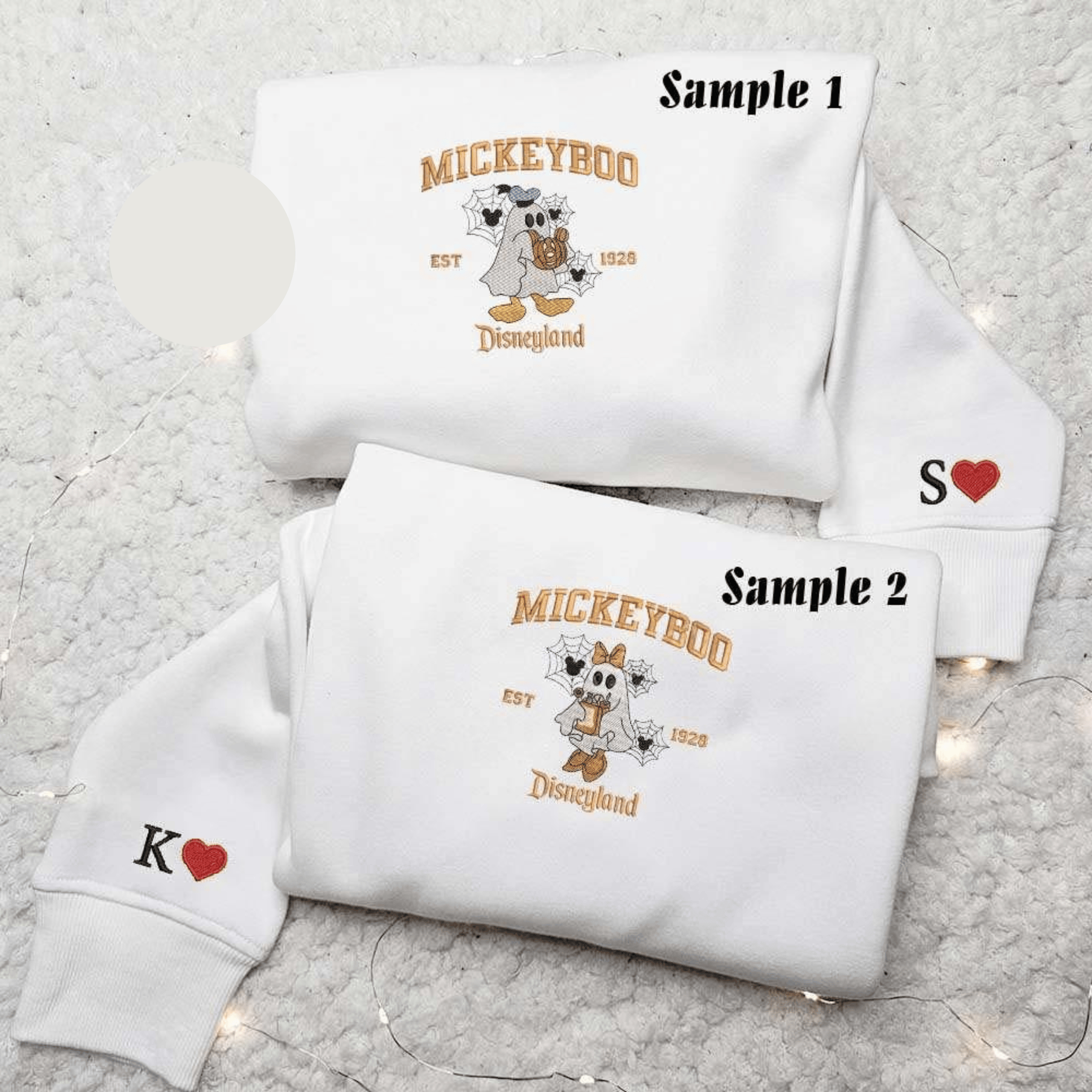 Donald And Daisy Mickeyboo Disneyland Halloween Embroidered Couples Shirts