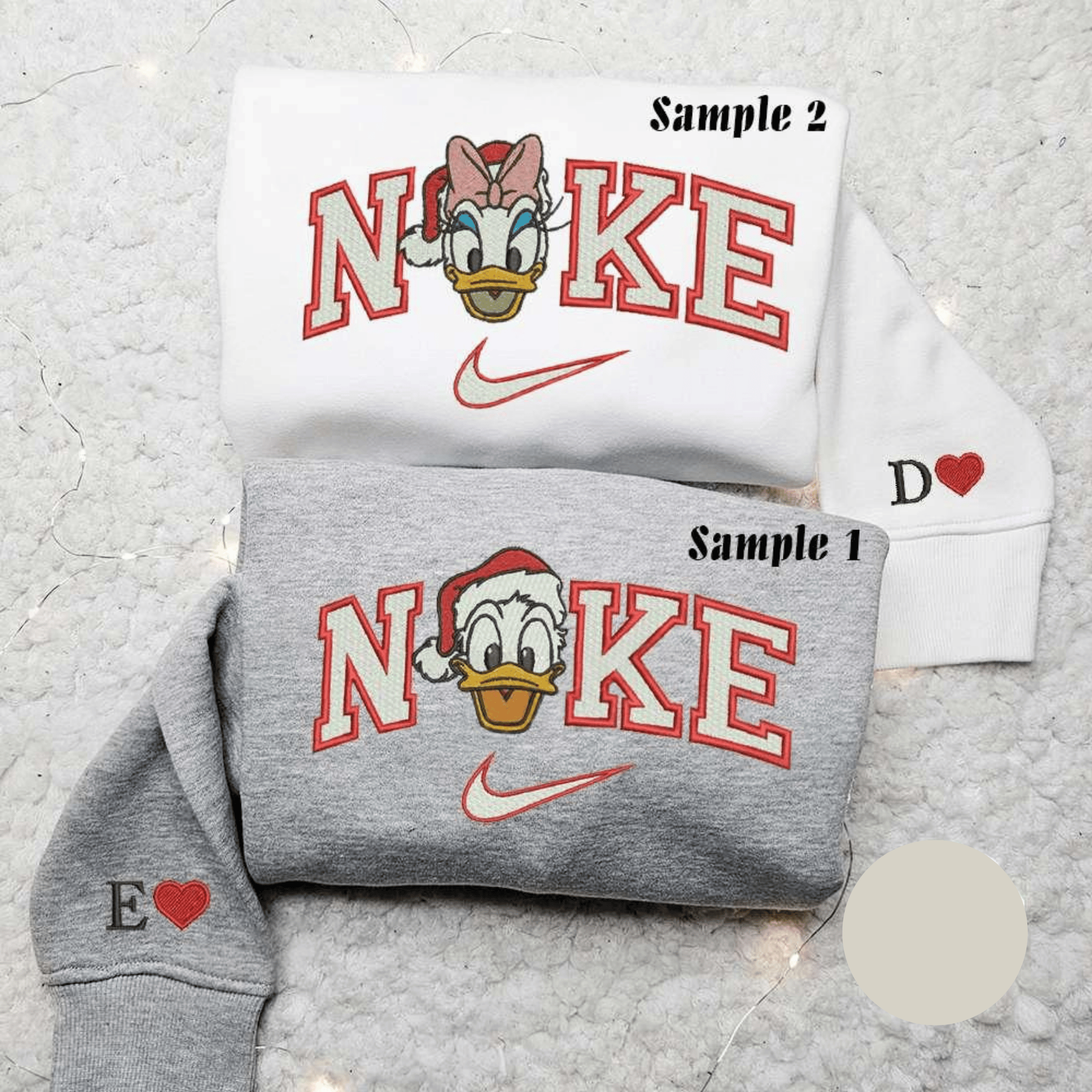 Donald Duck And Daisy Duck Xmas x Nike Couple Embroidered Shirt Disney Characters Embroidered Hoodie Christmas Embroidered Sweatshirt