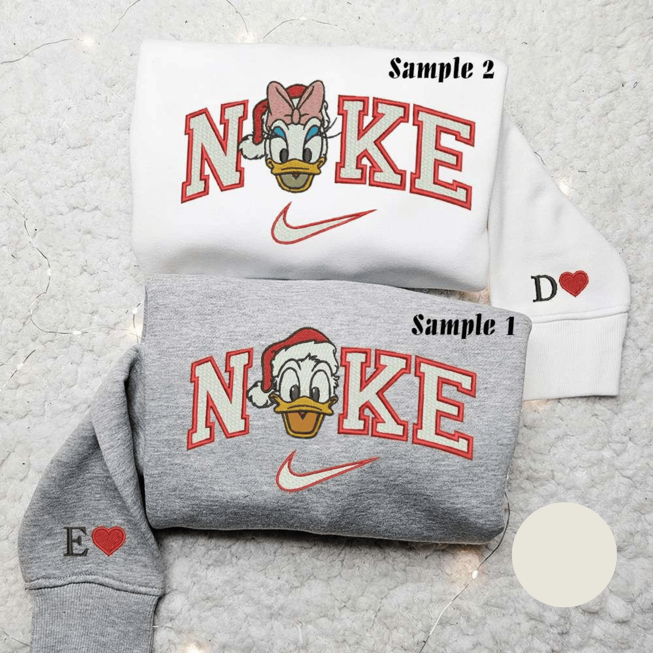 Donald Duck And Daisy Duck Xmas X Nike Couple Embroidered Shirt Disney Characters Embroidered Hoodie Christmas Embroidered Sweatshirt