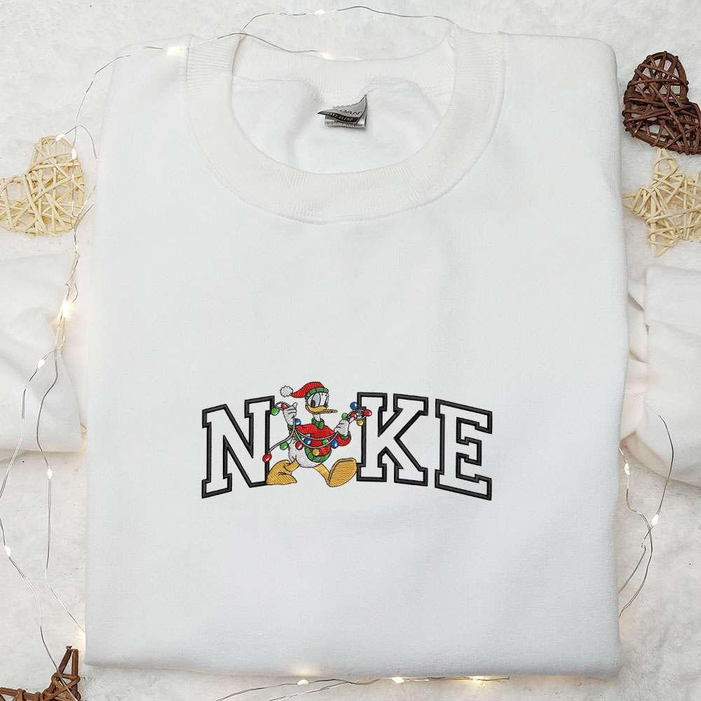Donald Duck Christmas Lights x Nike Embroidered Shirt Disney Characters Embroidered Hoodie Christmas Embroidered Sweatshirt