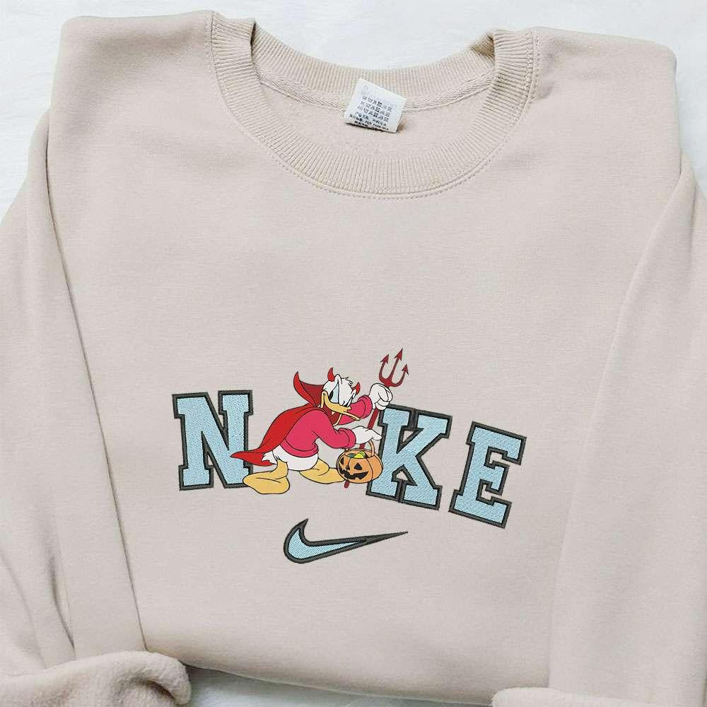 Donald Duck Devil Pumpkin x Nike Embroidered Sweatshirt Walt Disney Characters Embroidered Shirt Best Halloween Gift Ideas