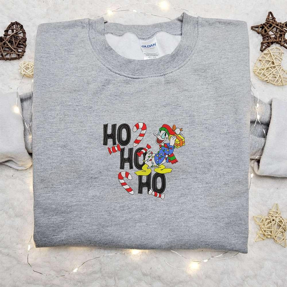 Donald Duck Ho Ho Ho Candy Canes Embroidered Shirt Disney Characters Embroidered Hoodie Christmas Embroidered Sweatshirt