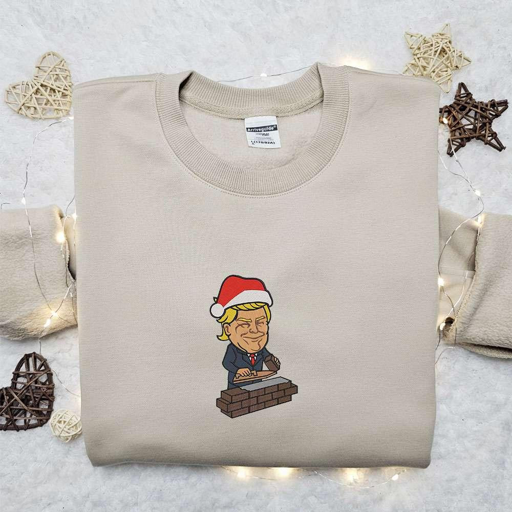 Donald Trump Santa Claus Embroidered Sweatshirt Funny Christmas Embroidered Hoodie Best Christmas Gift Ideas