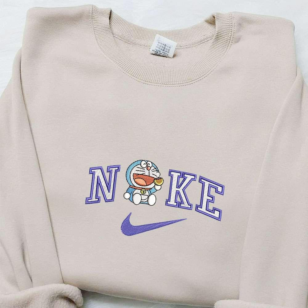 Doraemon Eating Pancake x Nike Embroidered Shirt Cartoon Embroidered Hoodie Best Gifts For Family