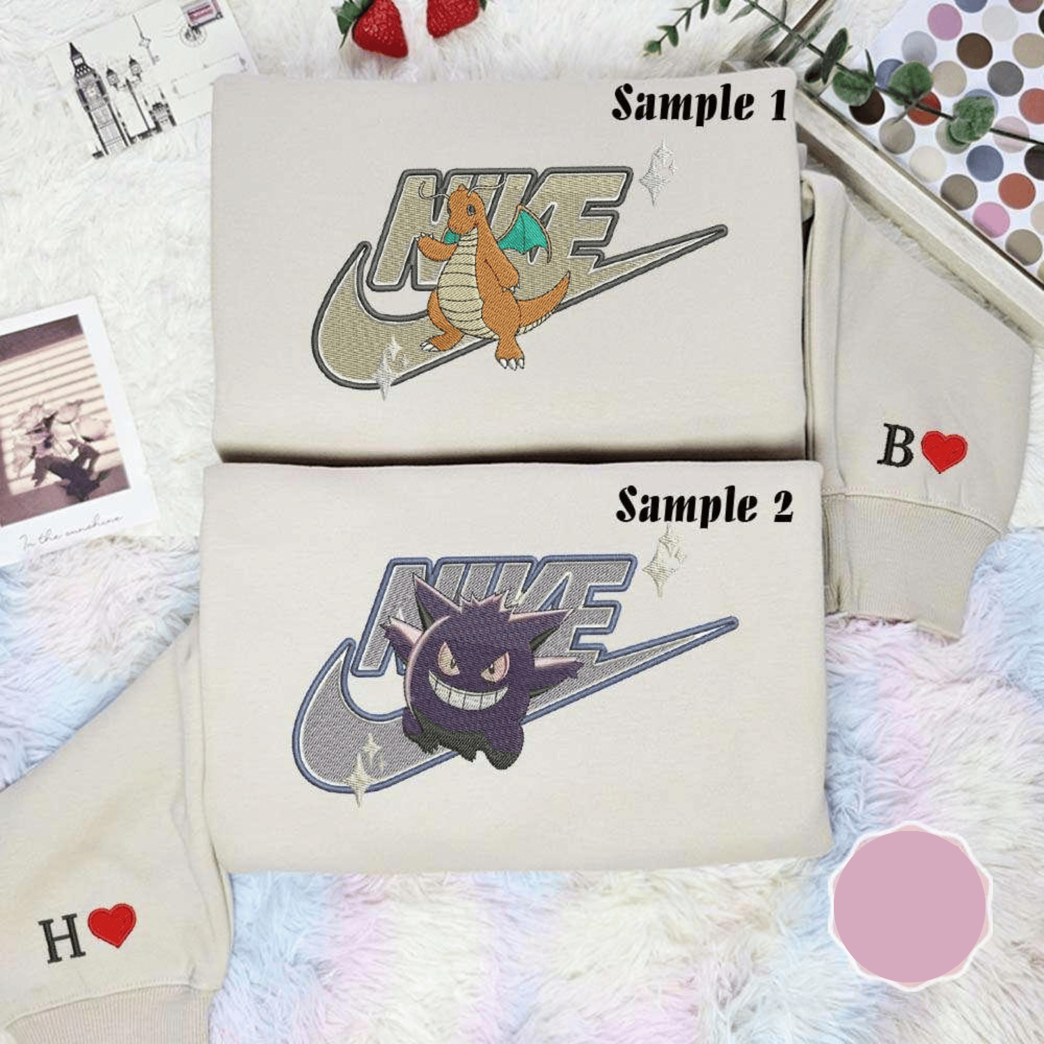 Dragonite And Gengar Pokemon Anime Embroidered Couples Shirts, Best Gift for Anime Fans