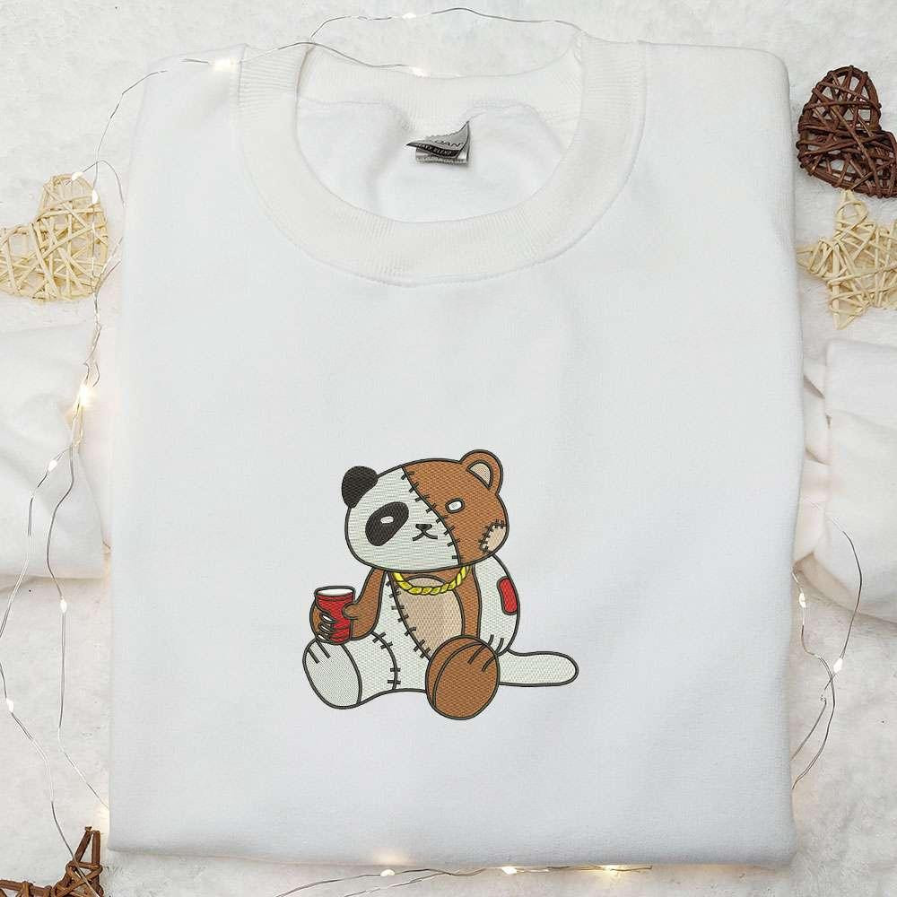 Drinking Bear Embroidered Shirt Cool Embroidered Shirt Best Gifts for Family