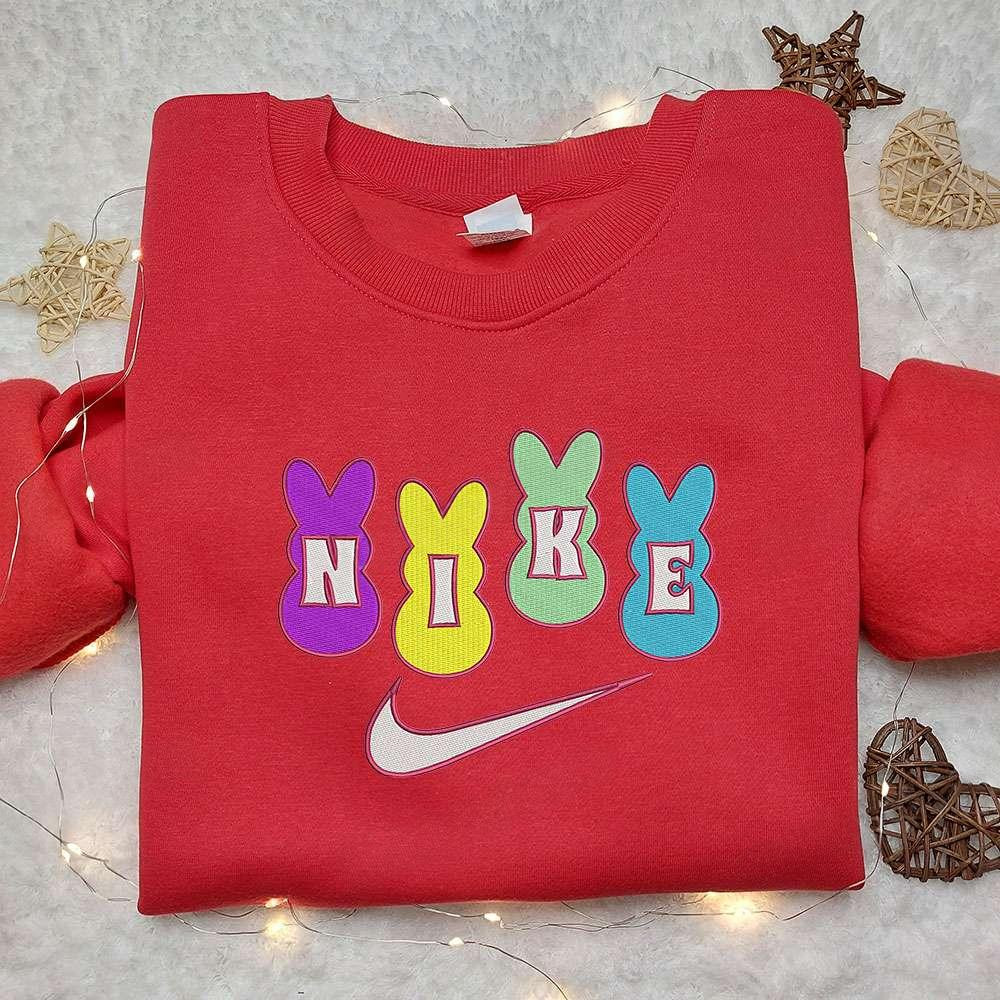 Easter Rabbit x Nike Embroidered Shirt Gift For Son Embroidered Shirt Custom Nike Embroidered Shirt