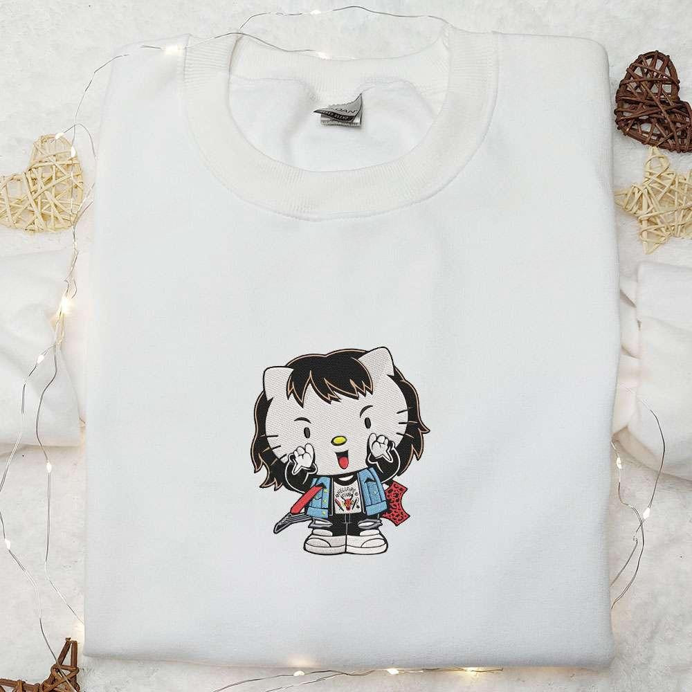 Eddie Munson Stranger Things x Hello Kitty Embroidered Sweatshirt Horror Movie Character Embroidered Shirt Halloween Shirt Ideas
