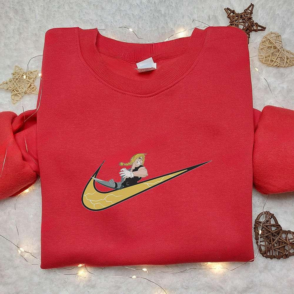Edward Elric X Nike Swoosh Anime , Anime Embroidered T-shirt Sweatshirt Hoodie, Inspired Anime Movie, Best Gift for Anime Fans