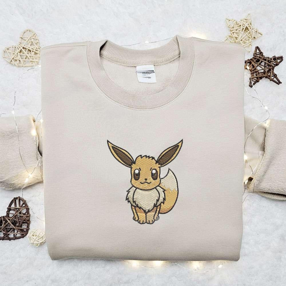 Eevee Pokemon Anime Embroidered Shirt 1 , Anime Embroidered T-shirt Sweatshirt Hoodie, Inspired Anime Movie, Best Gift for Anime Fans