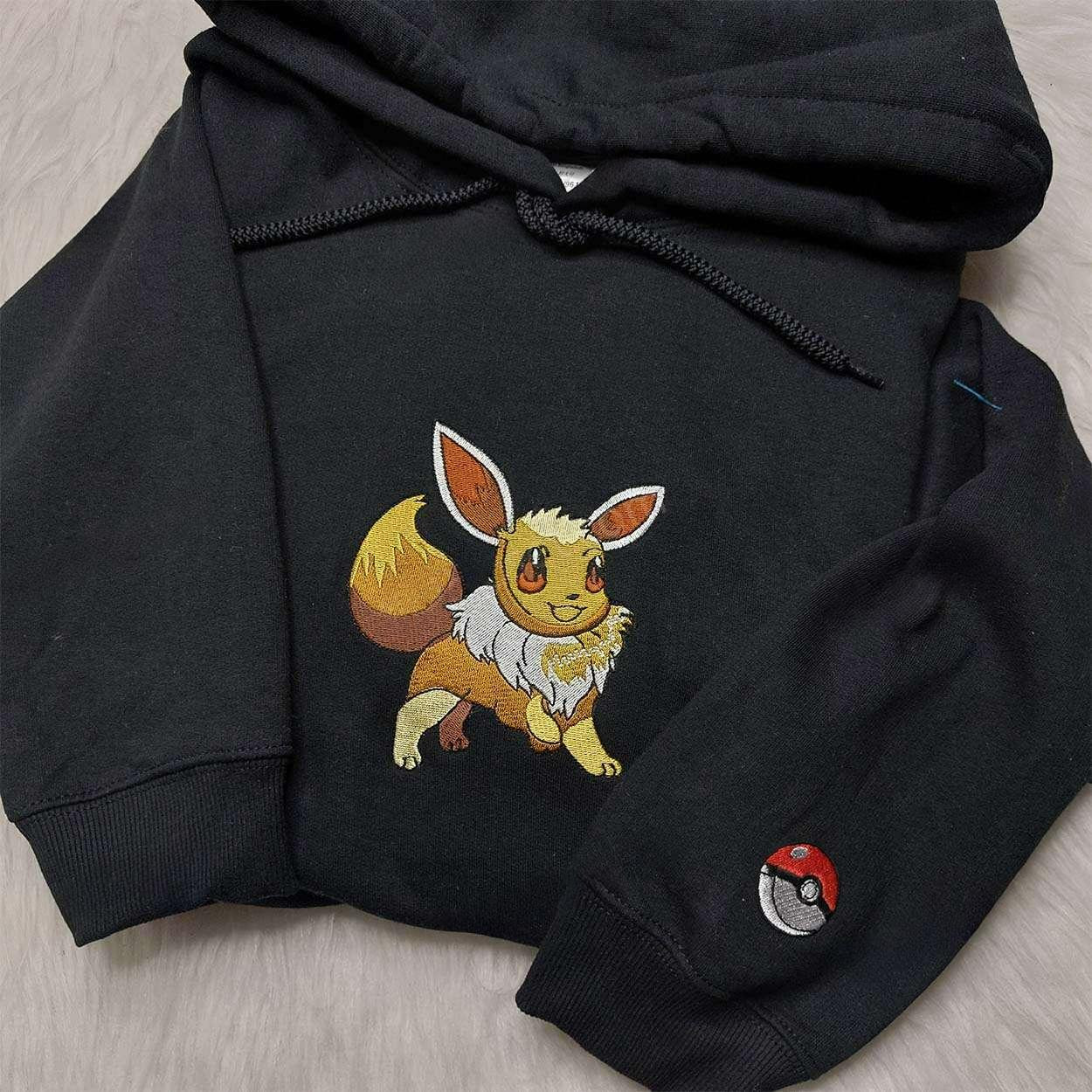 Eevee Pokemon Embroidered Shirt , Anime Embroidered T-shirt Sweatshirt Hoodie, Inspired Anime Movie, Best Gift for Anime Fans