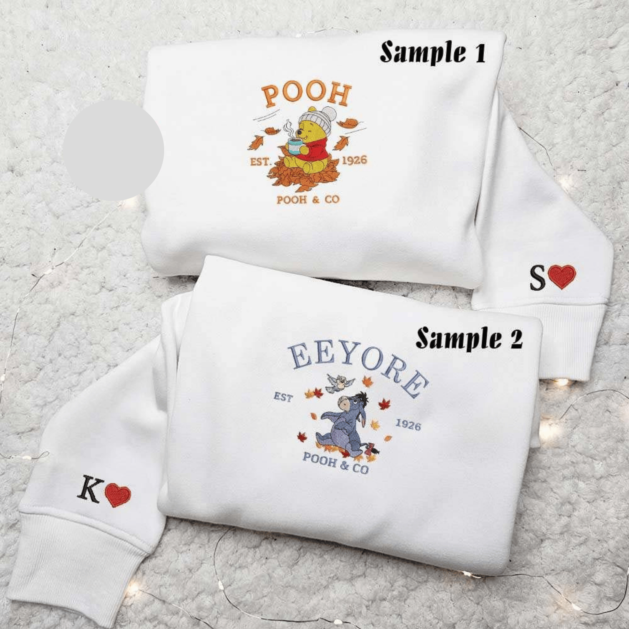 Eeyore And Pooh Autumn Fall Est 96 Embroidered Couples Shirts