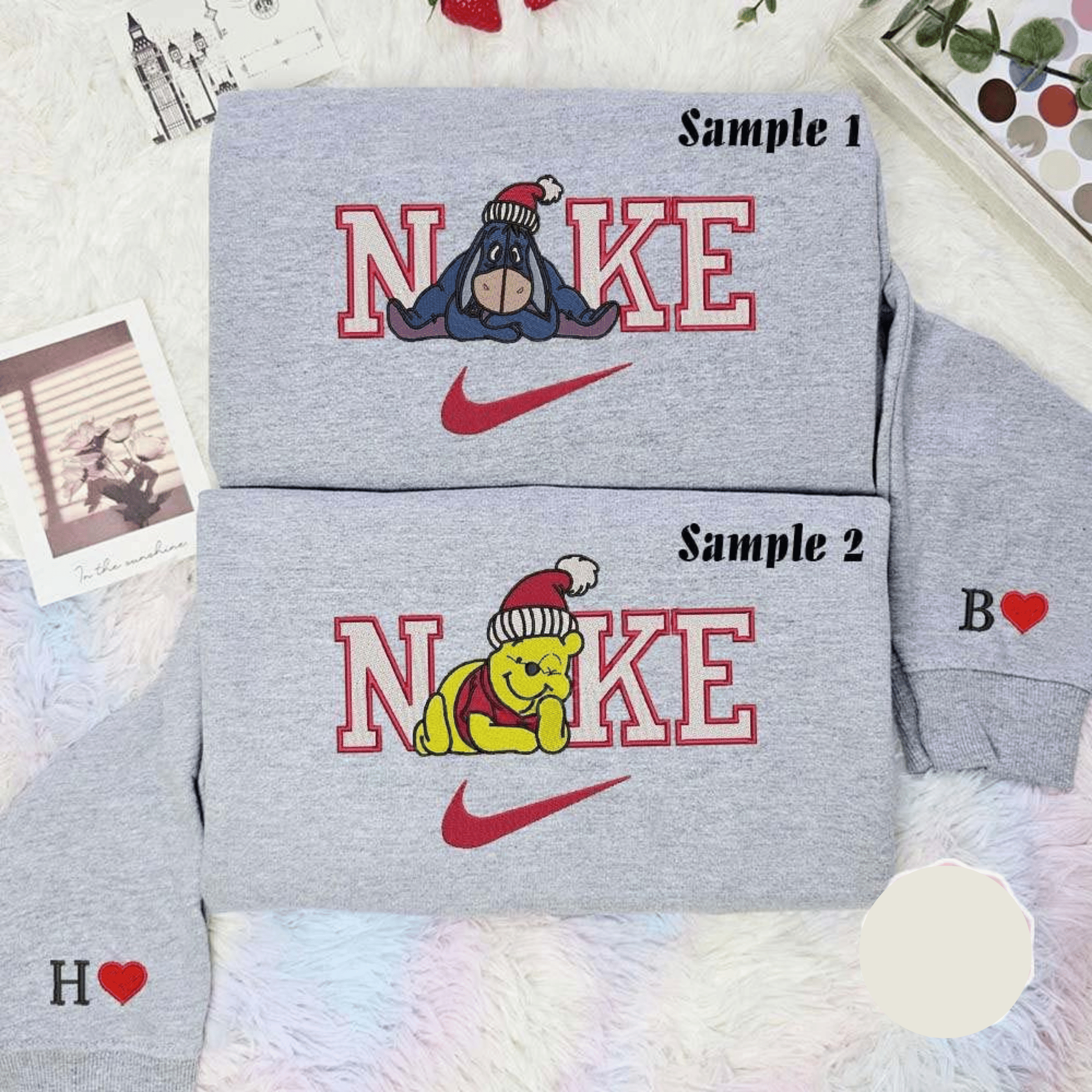 Eeyore And Pooh Christmas Beanie Embroidered Couples Shirts