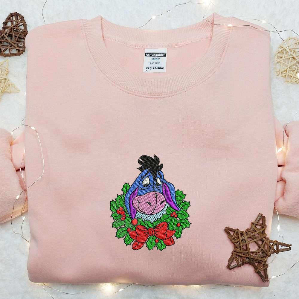 Eeyore Wreath Embroidered T shirt Winnie The Pooh Disney Christmas Embroidered T shirt Best Christmas Gift Ideas