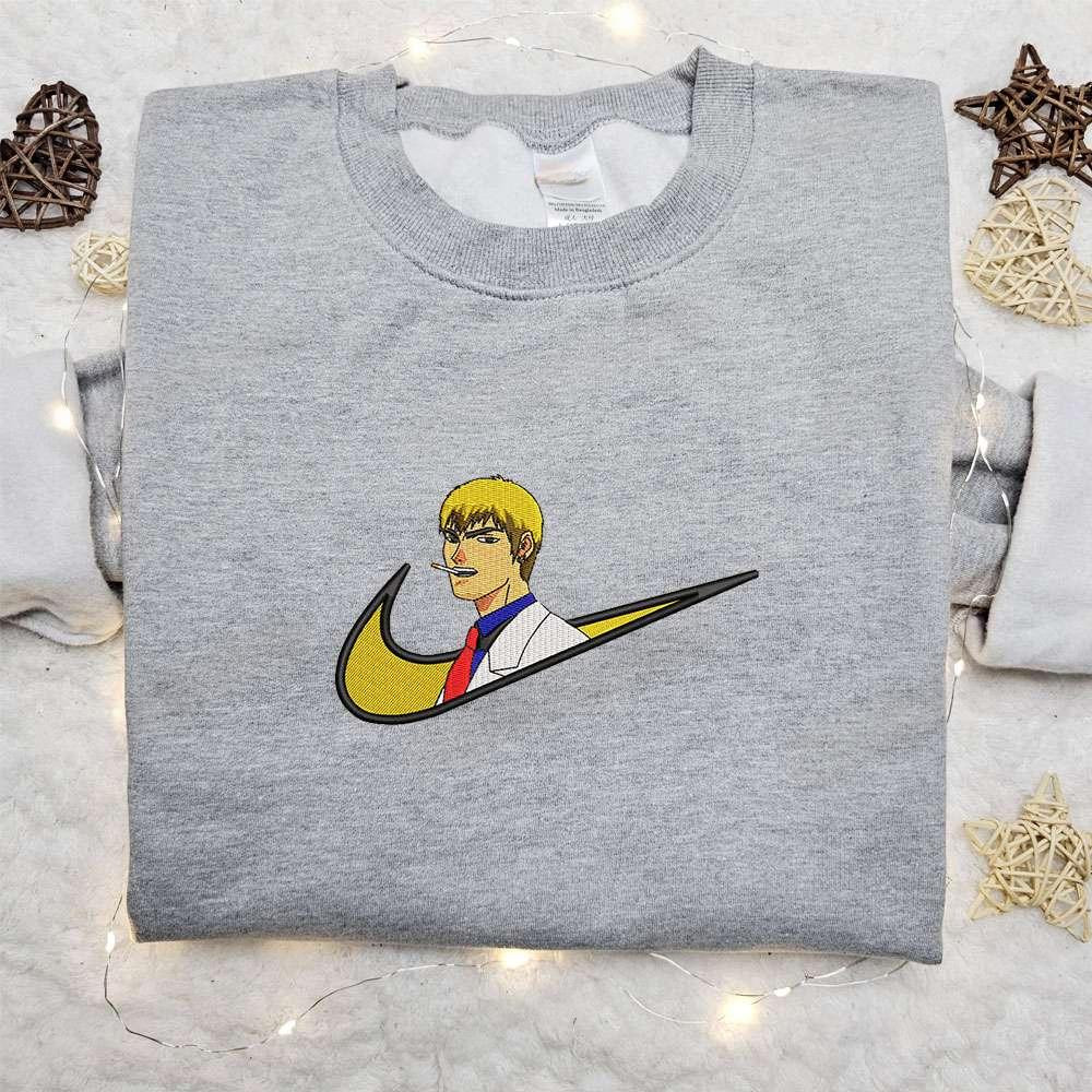 Eikichi Onizuka X Nike Swoosh Anime , Anime Embroidered T-shirt Sweatshirt Hoodie, Inspired Anime Movie, Best Gift for Anime Fans
