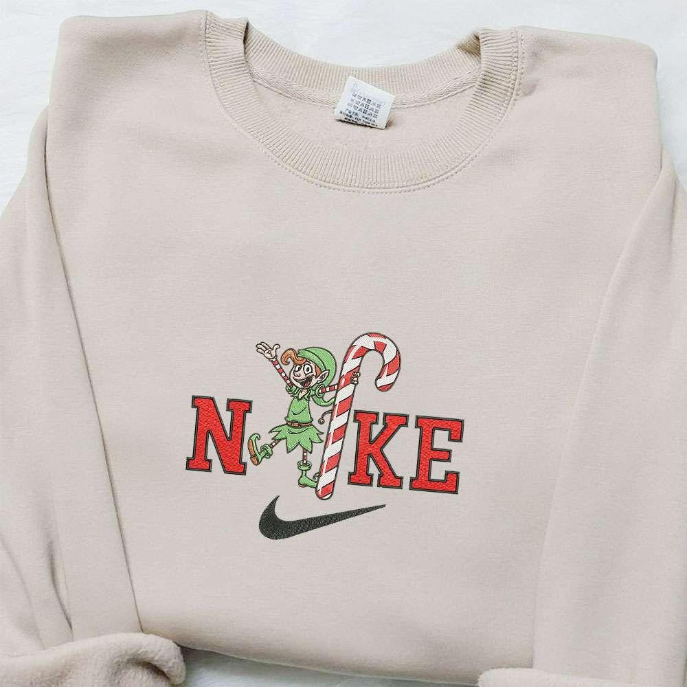 Elf and Candy Cane x Nike Christmas Embroidered Sweatshirt Movie Christmas Embroidered Shirt Best Christmas Gift Ideas