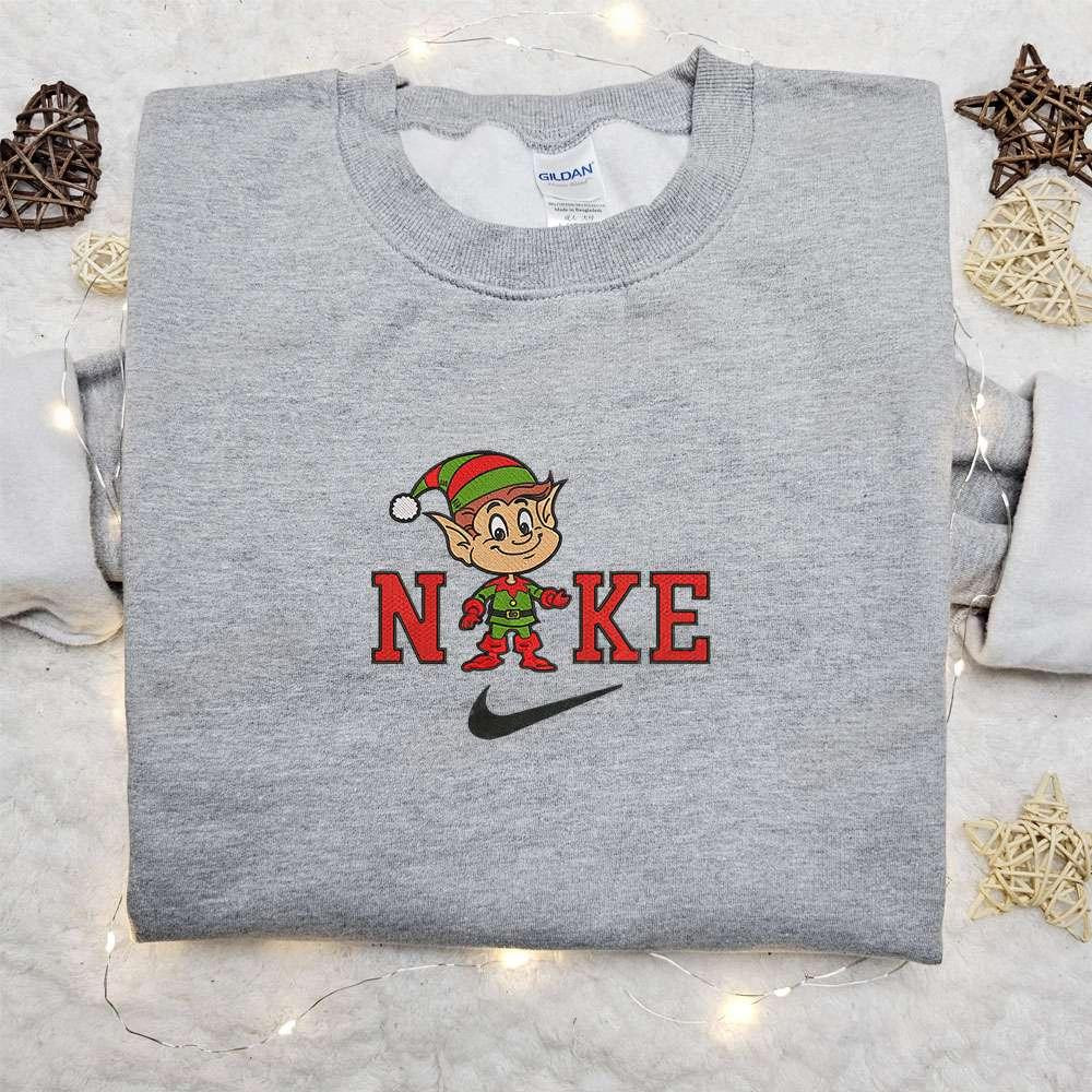 Elf Xmas Hat x Nike Christmas Embroidered Sweatshirt Movie Christmas Embroidered Shirt Best Christmas Gift Ideas