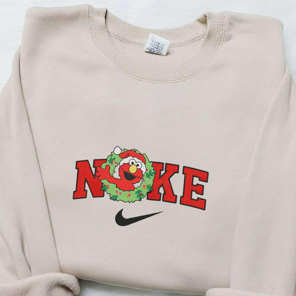 Elmo Lareul Wreath Christmas x Nike Embroidered Sweatshirt Cartoon Christmas Embroidered Shirt Best Christmas Gift Ideas