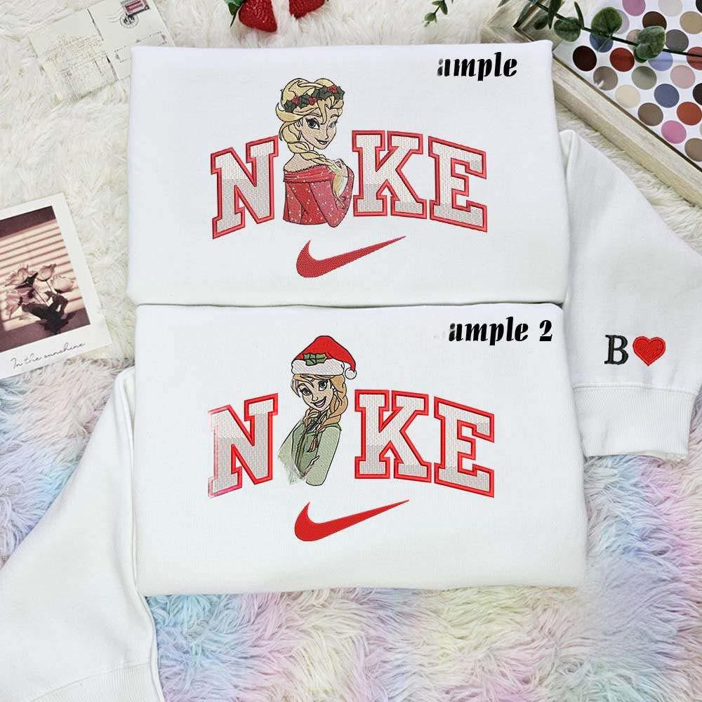 Elsa And Anna Disney Frozen Christmas Embroidered Couples Shirts