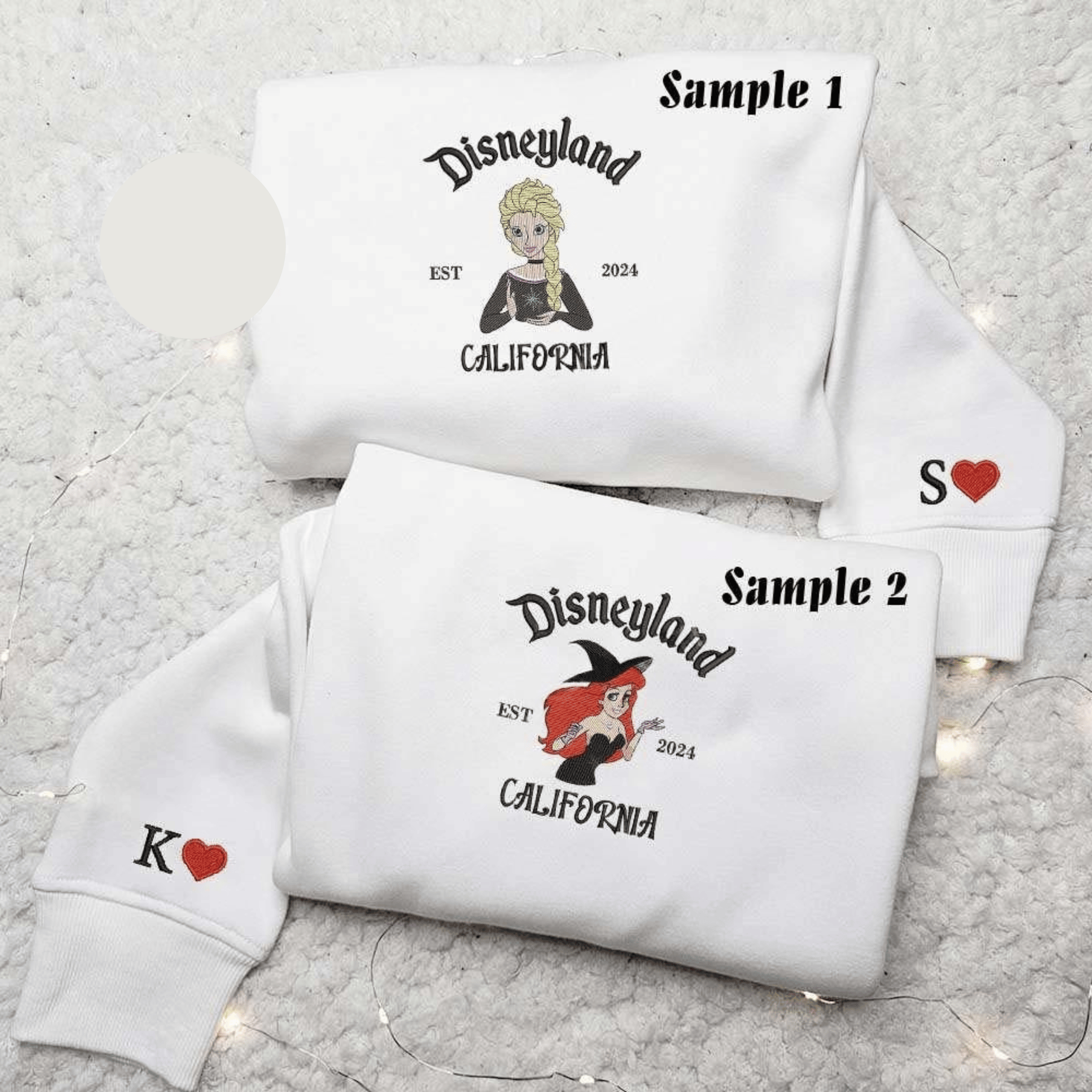 Elsa And Ariel Halloween Disneyland Embroidered Couples Shirts