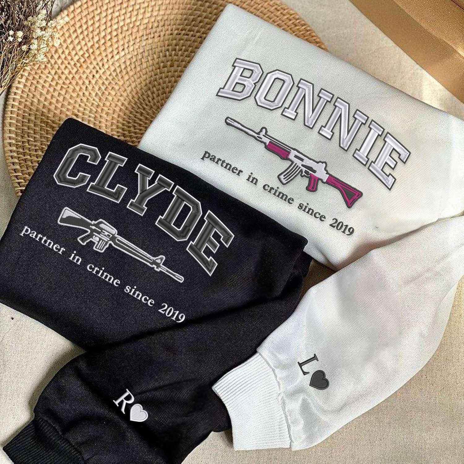 Embroidered Bonnie and Clyde Hoodies or Sweatshirts