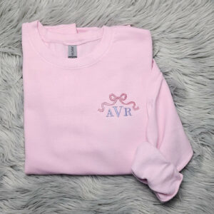 Embroidered Bow Ribbon Monogrammed Crewneck - Delicate Bow Embroidery Personalized Crewneck - Monogram Crewneck  - Gift for Her