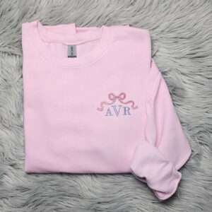 Embroidered Bow Ribbon Monogrammed Crewneck - Delicate Bow Embroidery Personalized Crewneck - Monogram Crewneck  - Gift for Her