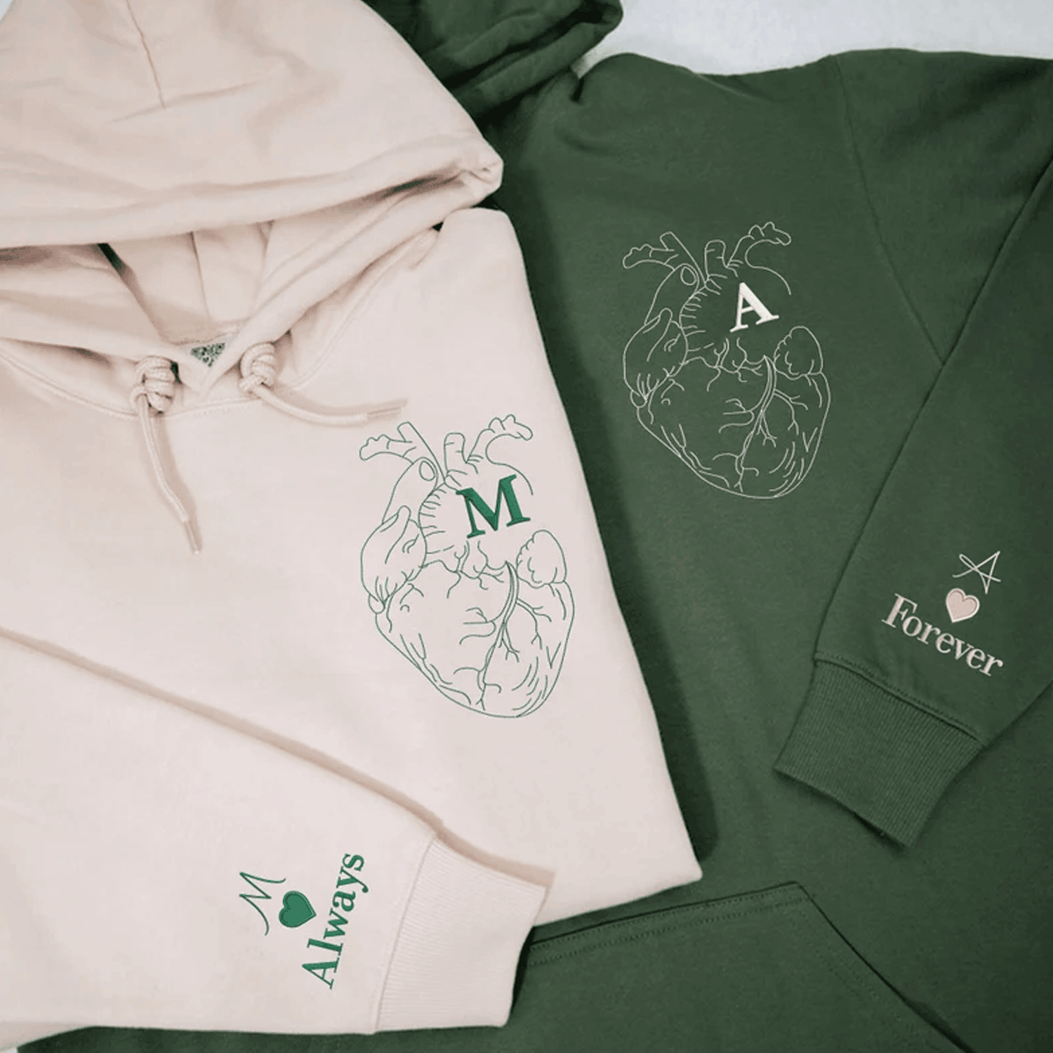 Embroidered Boyfriend Girlfriend Matching Sets with Hoodie or Sweatshirt