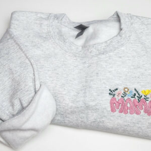 Embroidered Mama Sweatshirt, Pocket Design Flower Embroidered Sweatshirt, Mother Gift