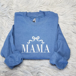 Embroidered Mama with Bow Ribbon Crewneck - Delicate Bow Embroidery - Cute Mama Shirt - Crewneck Sweatshirt or Hoodie - Gift for Her