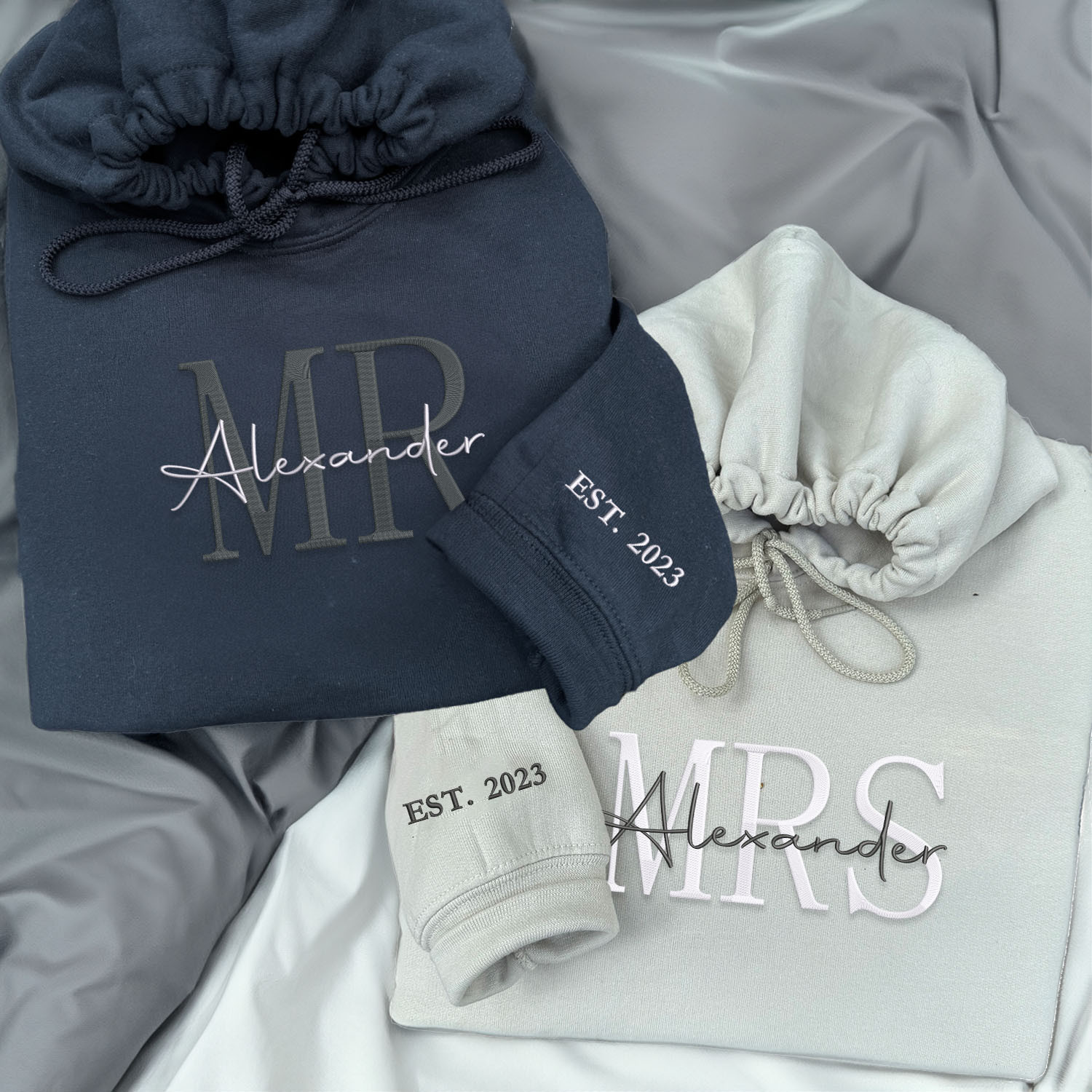 Embroidered Mr & Mrs Hoodies or Sweatshirts