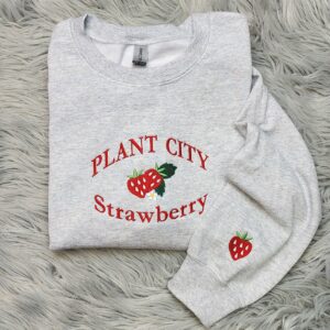 Embroidered Plant City Strawberry Sweatshirt - With Mini Sleeve Strawberry Embroidery - Florida Festival Unisex Sweatshirt