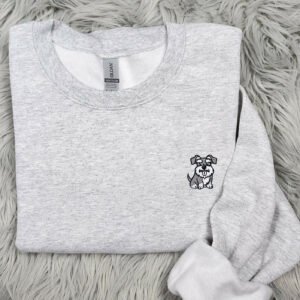 Embroidered Schnauzer Crewneck - Schnauzer Embroidery Unisex Crew - Schnauzer Pocket logo Tee - T- Shirt - Sweatshirt or Hooded Sweatshirt