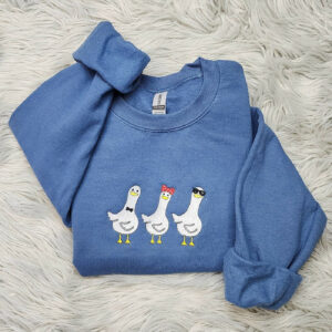 Embroidered Three Silly Goose Funny Sweatshirt - Cute Silly Goose Crewneck or Hooded Sweatshirt - Love Coffee Hearts