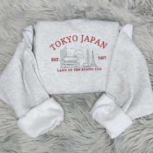 Embroidered Tokyo Japan Sweatshirt - Land Of the Rising Sun Sweatshirt - Unisex Sweatshirt or Hooded Sweatshirt