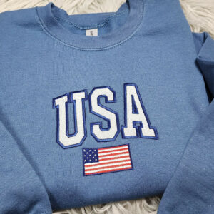 Embroidered USA Unisex Crewneck - USA Flag Sweatshirt -  Embroidered Gift USA