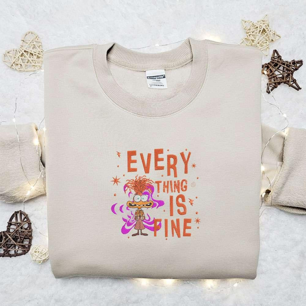 Everything Is Fine Anxiety Inside Out Embroidered Shirt Best Gift Idea For Family